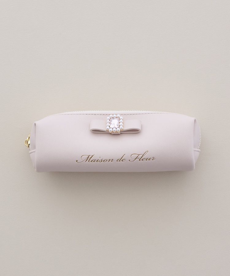 Maison de FLEUR「パールビジュー合皮リボンロングポーチ」|ポーチ|ピンク