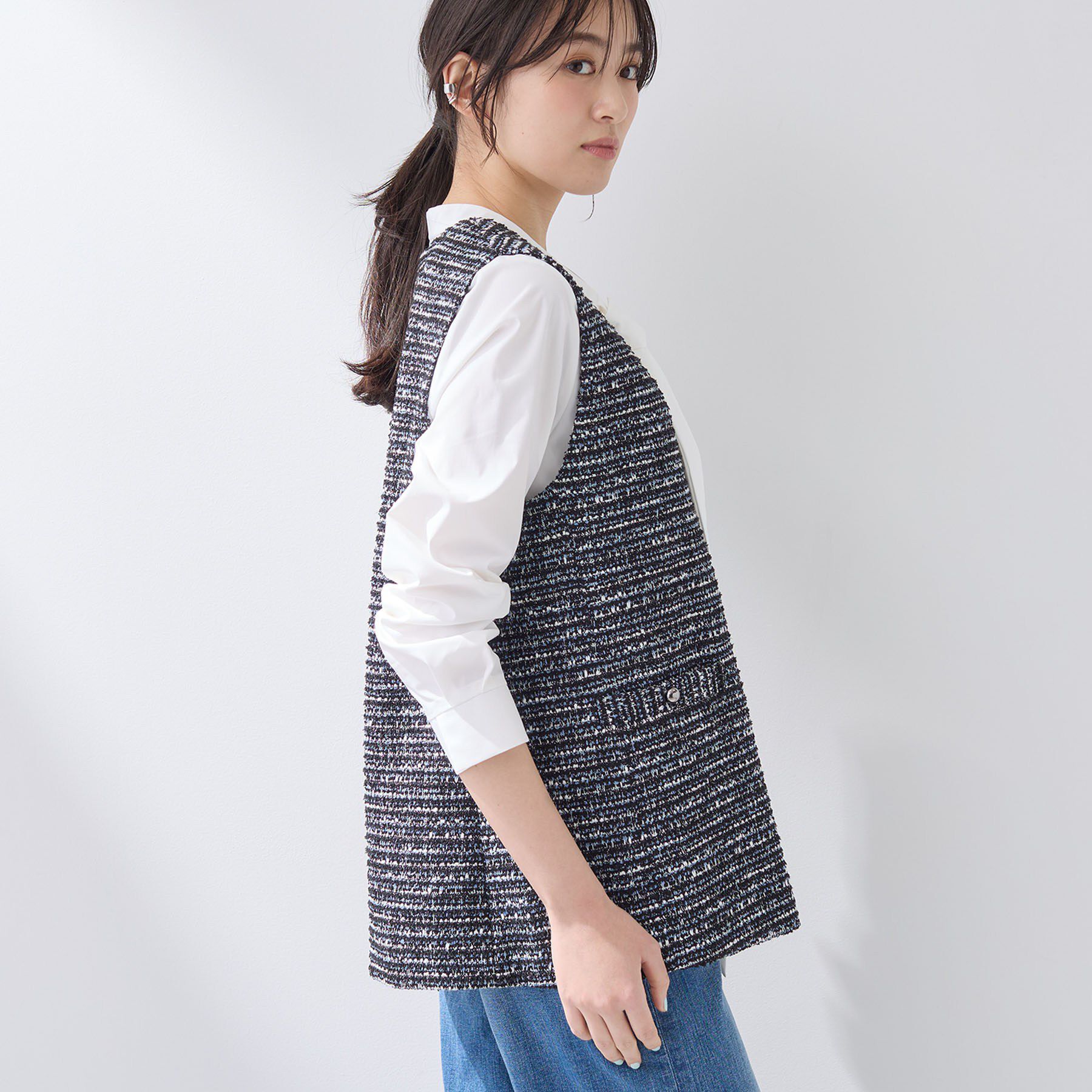 INDIVI「【2点セット】ツイードベスト＆ボウタイブラウス」|その他|