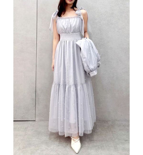 dazzlin「パールリボンチュールキャミワンピース」|ワンピース|グレー