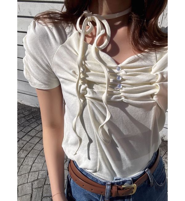 dazzlin「タイ付ギャザーカットトップス」|Tシャツ・カットソー|