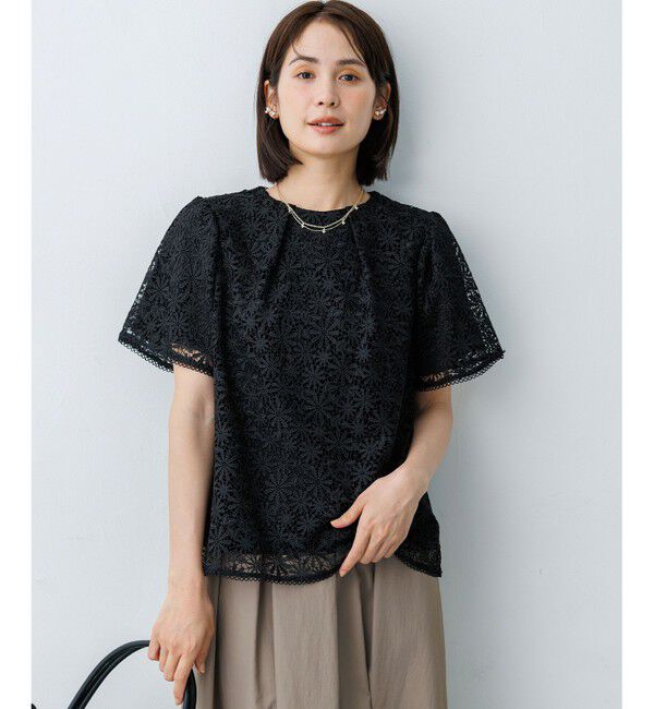 組曲「【ご好評につき再登場】フラワーレースブラウス」|Tシャツ・カットソー|ブラック系
