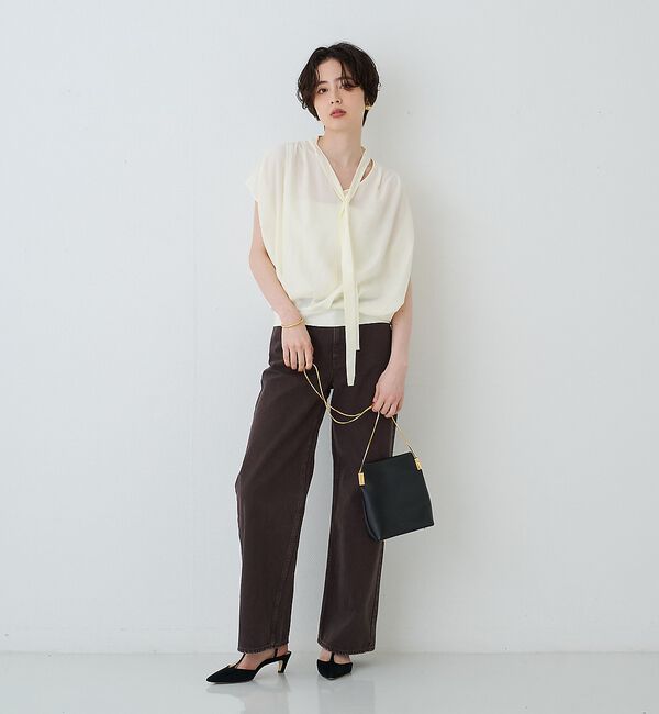 Rouge vif「タイ付きドレープタックVネックブラウス」|シャツ・ブラウス|