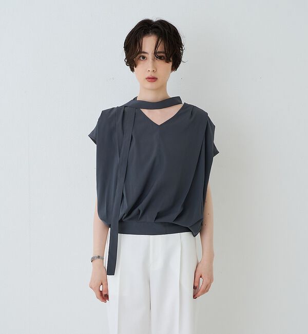 Rouge vif「タイ付きドレープタックVネックブラウス」|シャツ・ブラウス|