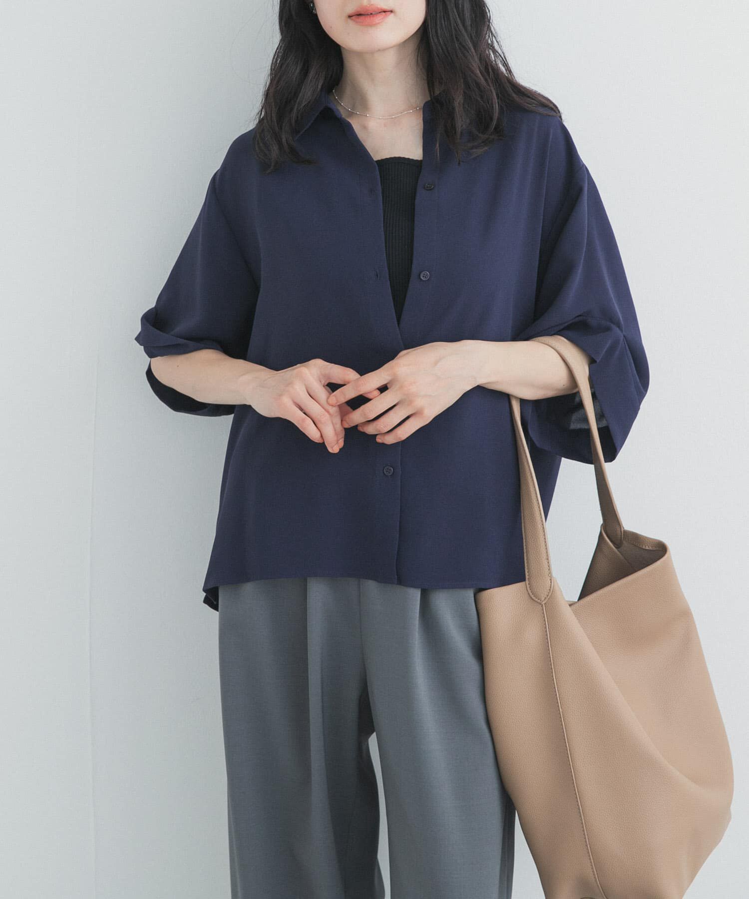 URBAN RESEARCH DOORS「タックスリーブシャツ」|シャツ・ブラウス|ネイビー