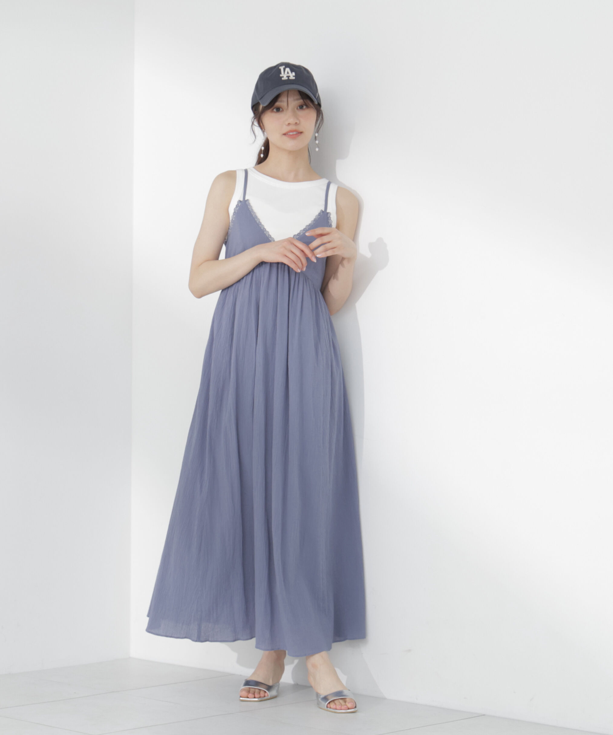 PROPORTION BODY DRESSING「＜EDIT COLOGNE＞レーストリムコットンボイルワンピース」|ワンピース|ブルー