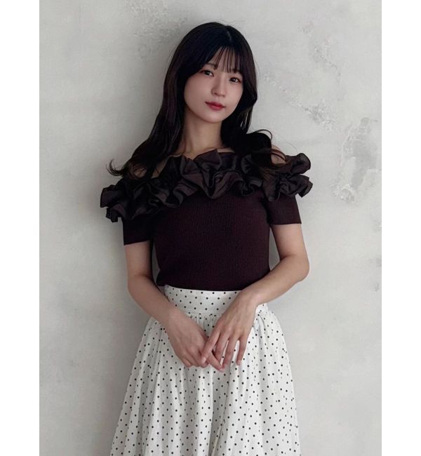 MERCURYDUO「2WAY異素材ランダムラッフルショートスリーブニット」|ニット・セーター|