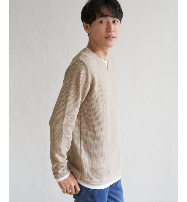 ikka「ワッフルキーネックレイヤード」|Tシャツ・カットソー|