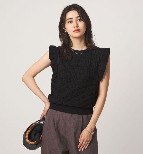 UNITED ARROWS green label relaxing「フリル ノースリーブ ニット」|ニット・セーター|BLACK