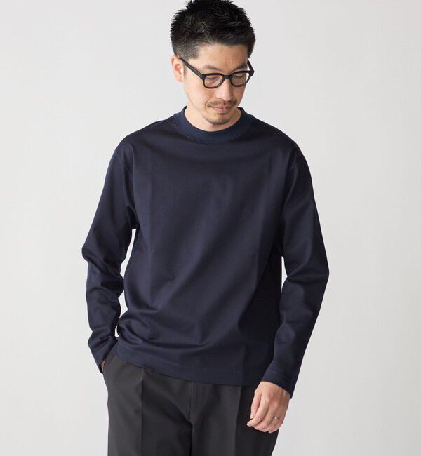 SHIPS「SHIPS: コットン ハイゲージ ポンチ ライト ロングスリーブ Tシャツ」|Tシャツ・カットソー|ネイビー
