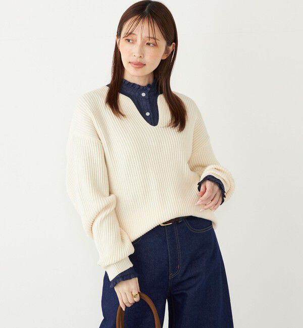 SHIPS Colors 「SHIPS Colors:〈手洗い可能〉畦 スキッパー ニット◇」|ニット・セーター|