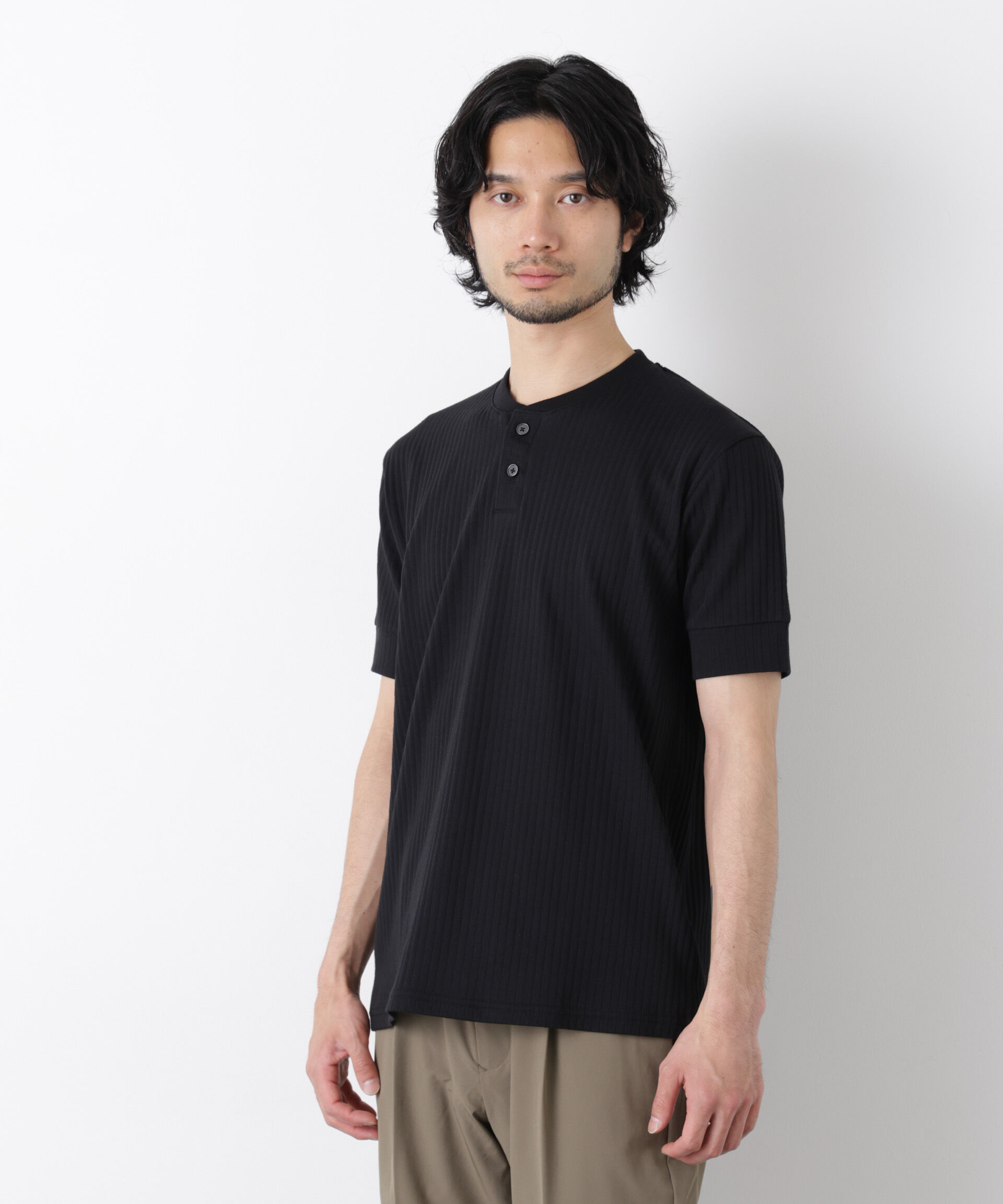 nano･universe「ワイドリブスタンダードヘンリーネックTシャツ 半袖」|Tシャツ・カットソー|