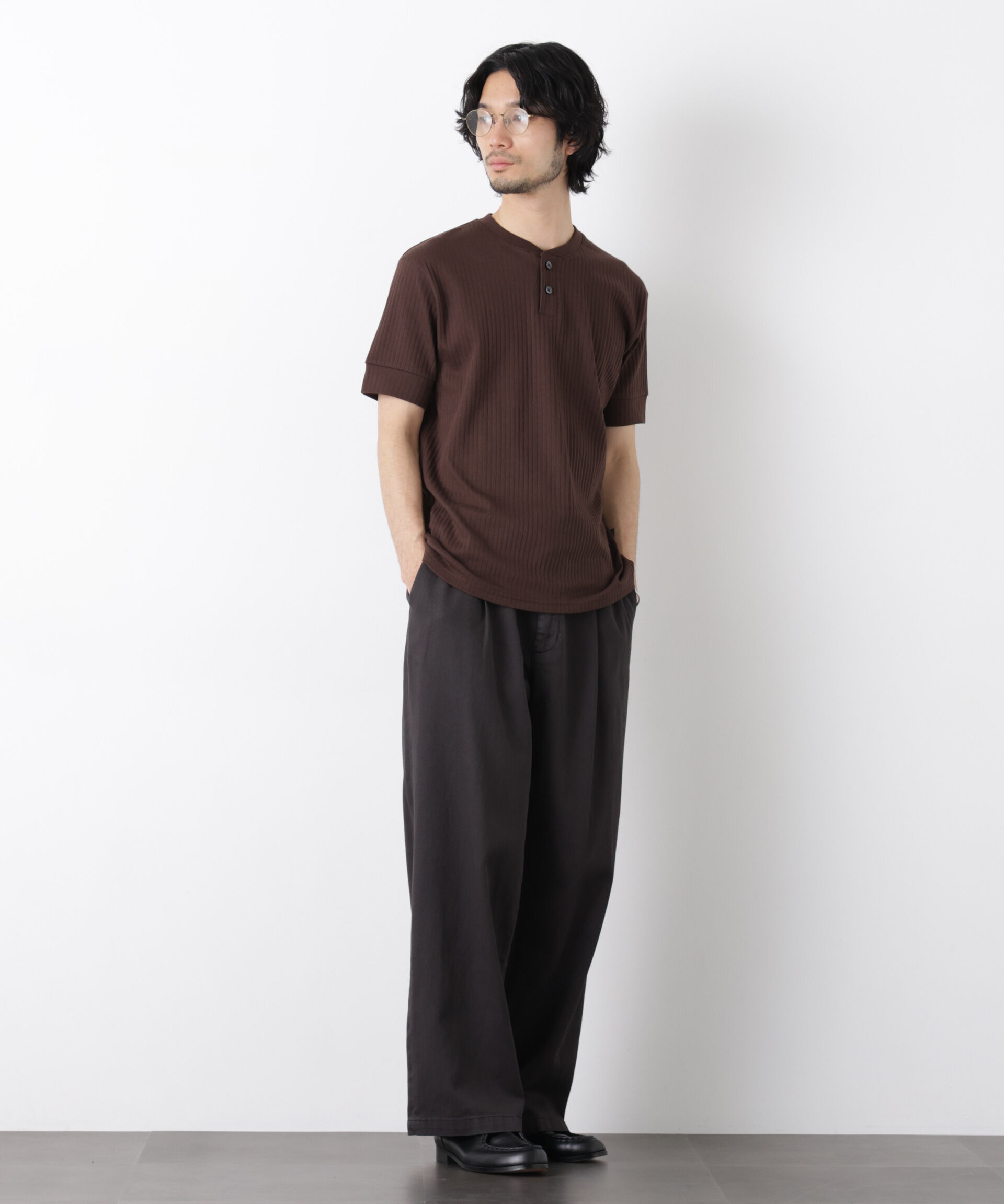 nano･universe「ワイドリブスタンダードヘンリーネックTシャツ 半袖」|Tシャツ・カットソー|