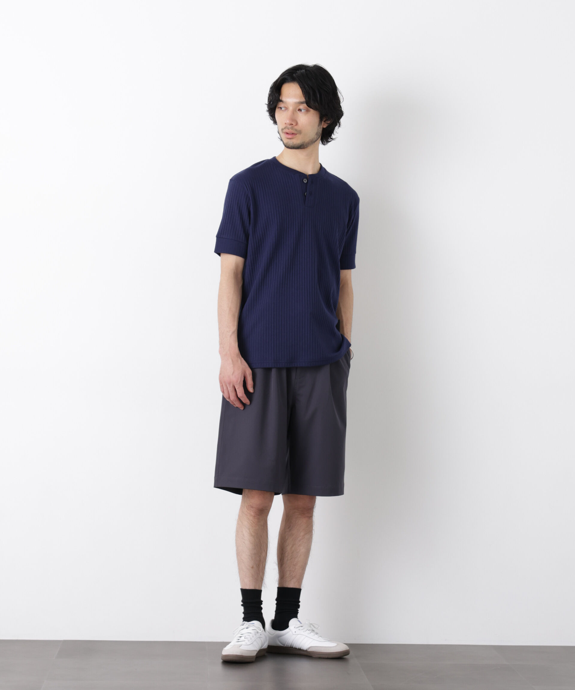 nano･universe「ワイドリブスタンダードヘンリーネックTシャツ 半袖」|Tシャツ・カットソー|