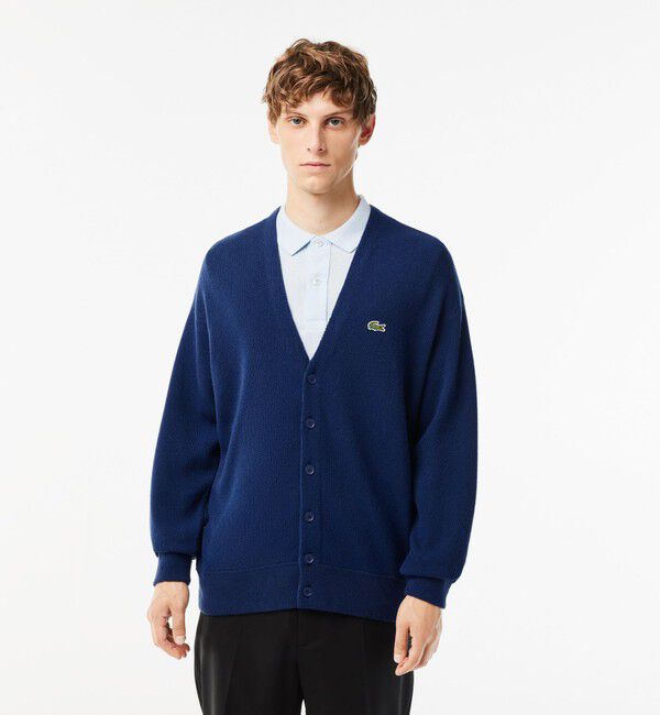 LACOSTE「ガーター編みVネックカーディガン」|カーディガン|ロイヤルブルー