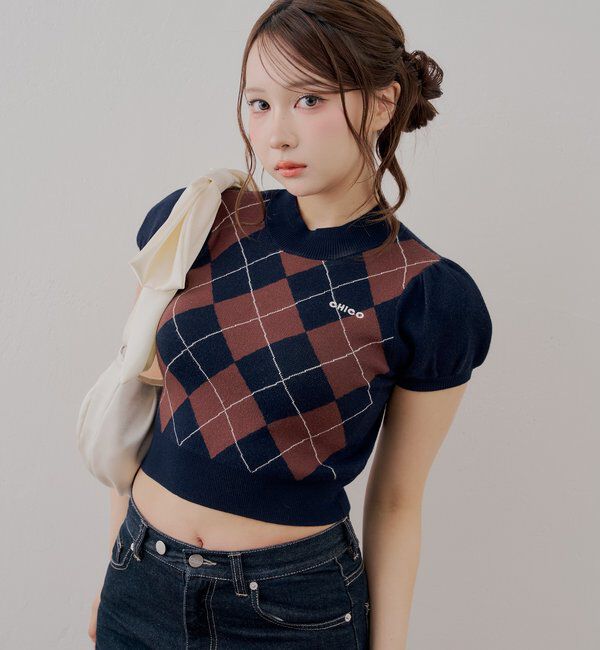  「パフスリーブロゴ刺繍ニット」|ニット・セーター|