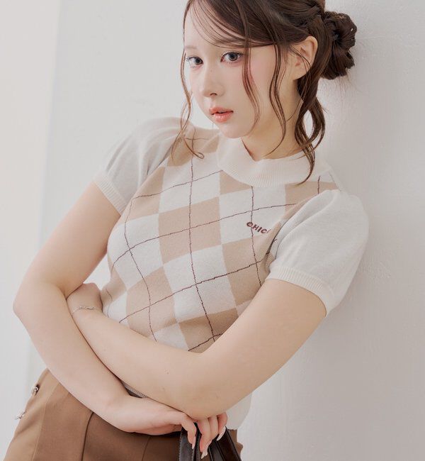  「パフスリーブロゴ刺繍ニット」|ニット・セーター|