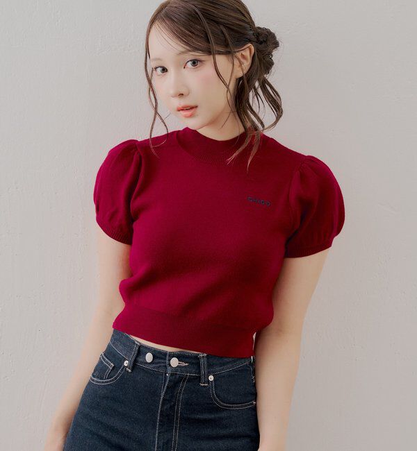  「パフスリーブロゴ刺繍ニット」|ニット・セーター|レッドその他3