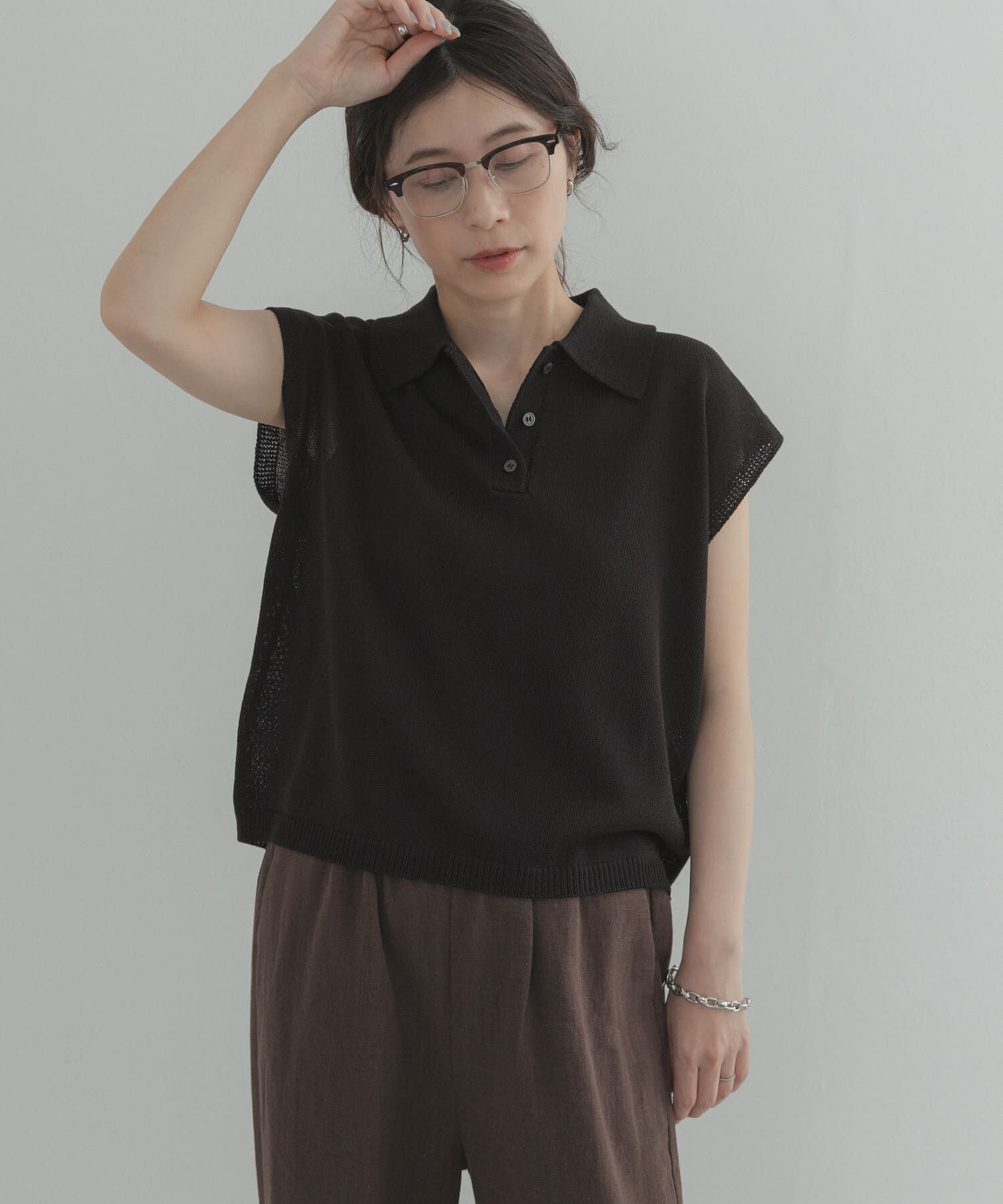 URBAN RESEARCH DOORS「『WEB限定』フレンチスリーブポロニット」|ニット・セーター|