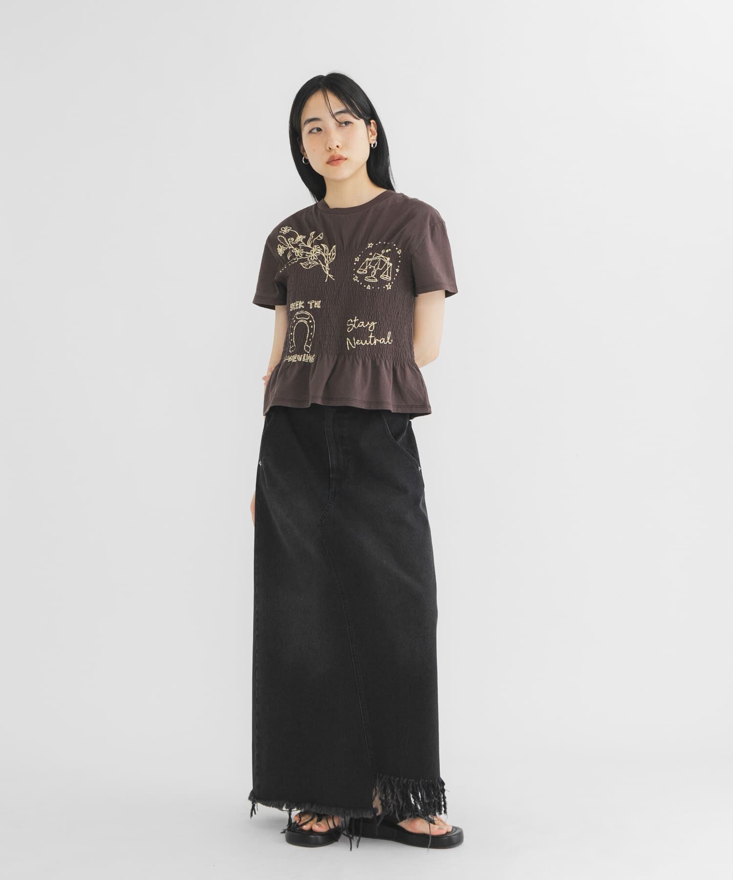  「シャーリングデザインプリントTEE」|Tシャツ・カットソー|