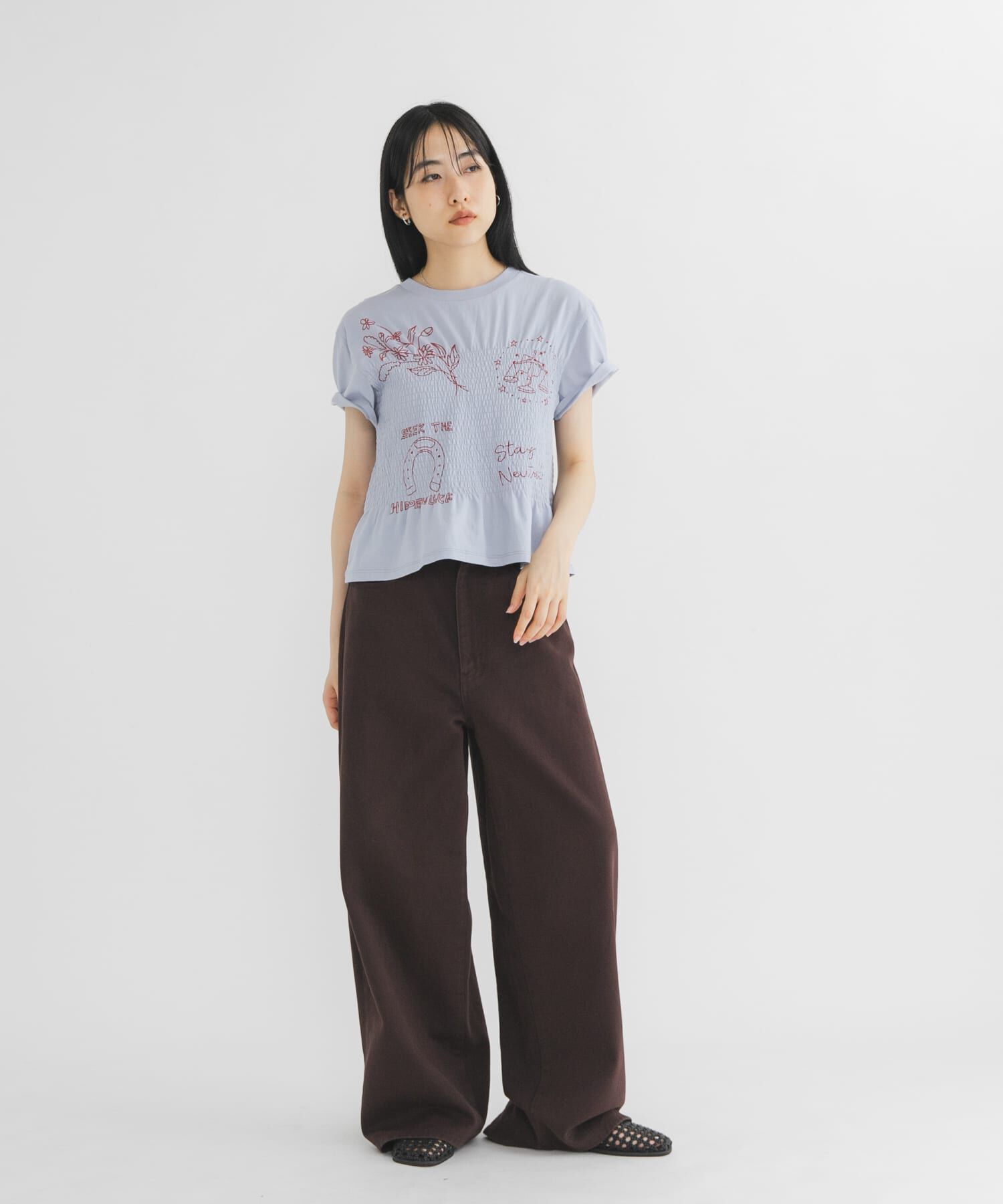  「シャーリングデザインプリントTEE」|Tシャツ・カットソー|