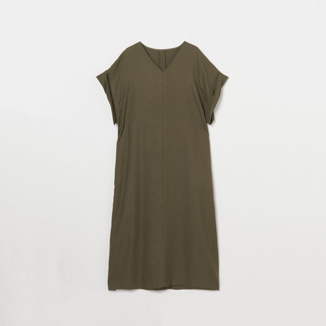HELIOPOLE「HELIOPOLE FAUX LINEN V NECK DRESS」|ワンピース|オリーブ