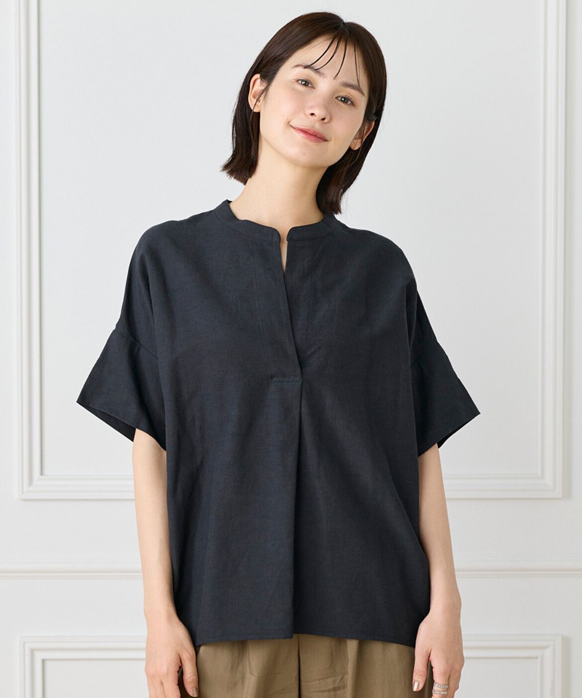 DAY by DAY it&rsquo;s international「ﾘﾈﾝｵｰﾊﾞｰｻｲｽﾞｽｷｯﾊﾟｰｼｬﾂ|華奢見え叶うｵｰﾊﾞｰｻ」|シャツ・ブラウス|ネイビー