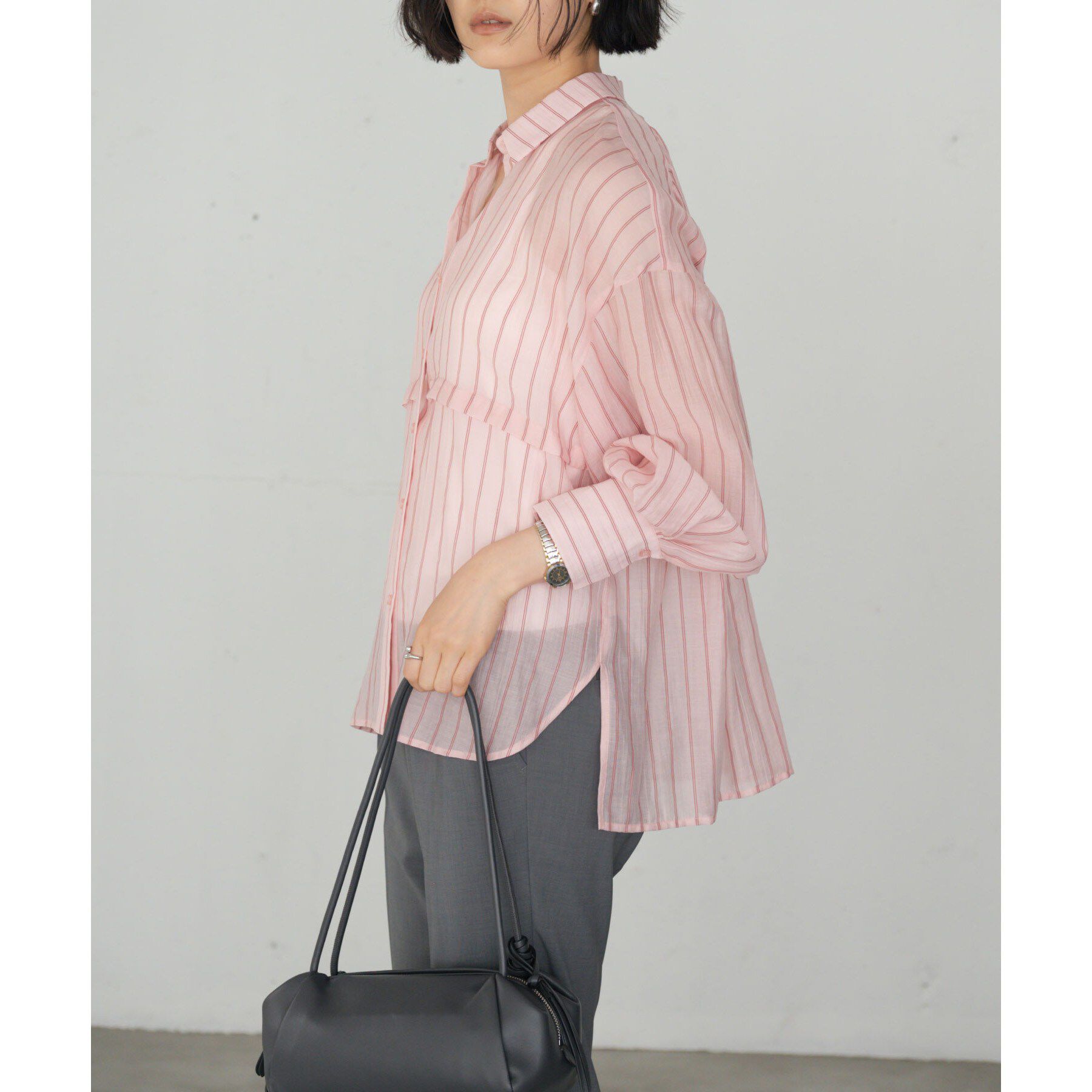 GALLEST「シアーストライプ 切替タックシャツ」|シャツ・ブラウス|レッド(360)