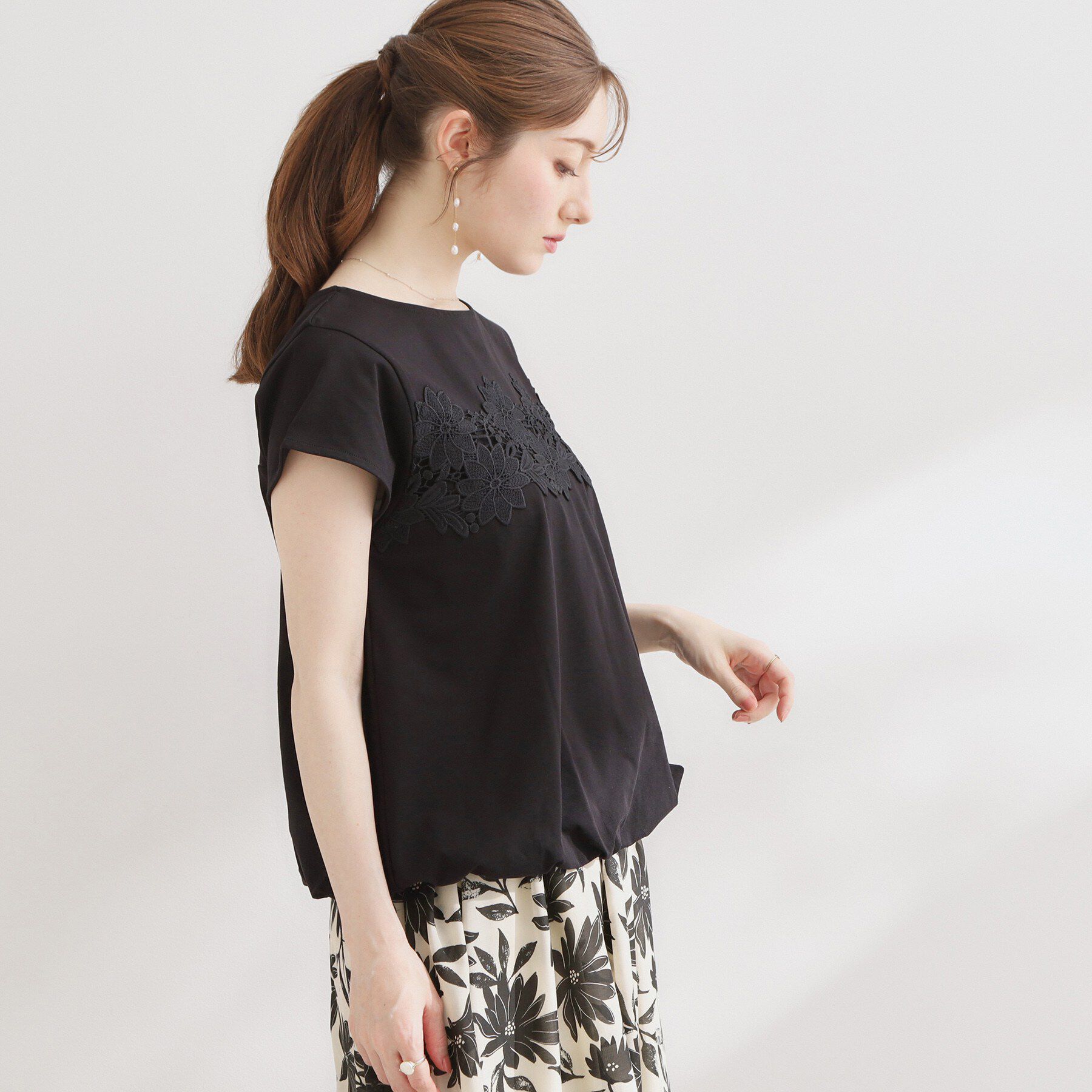 Couture broach「【UVカット・接触冷感・洗える】レース バルーントップス」|Tシャツ・カットソー|