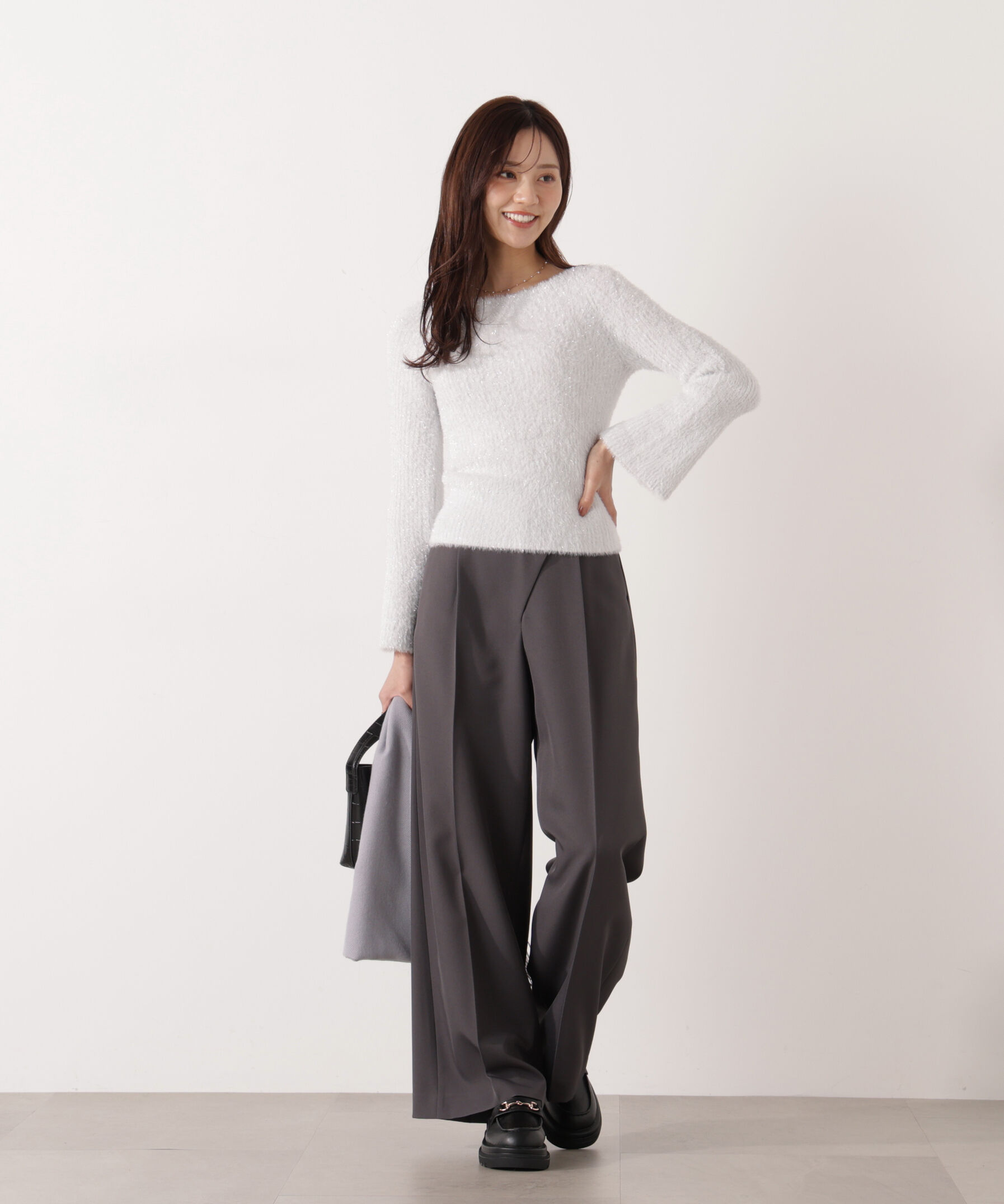 PROPORTION BODY DRESSING「ラメフェザーボートネックニット 26SS」|ニット・セーター|