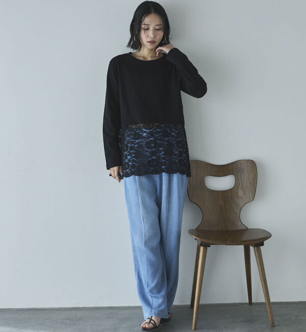 Doux archives「裾スカラップレースロンＴｅｅ」|Tシャツ・カットソー|