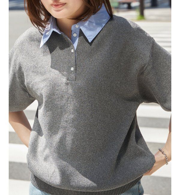 VENCE share style「シャツ襟 半袖ポロニット」|シャツ・ブラウス|
