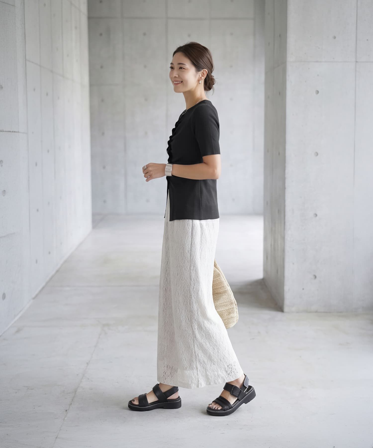 STYLE DELI「さらさら前ギャザー半袖ニットトップス」|Tシャツ・カットソー|