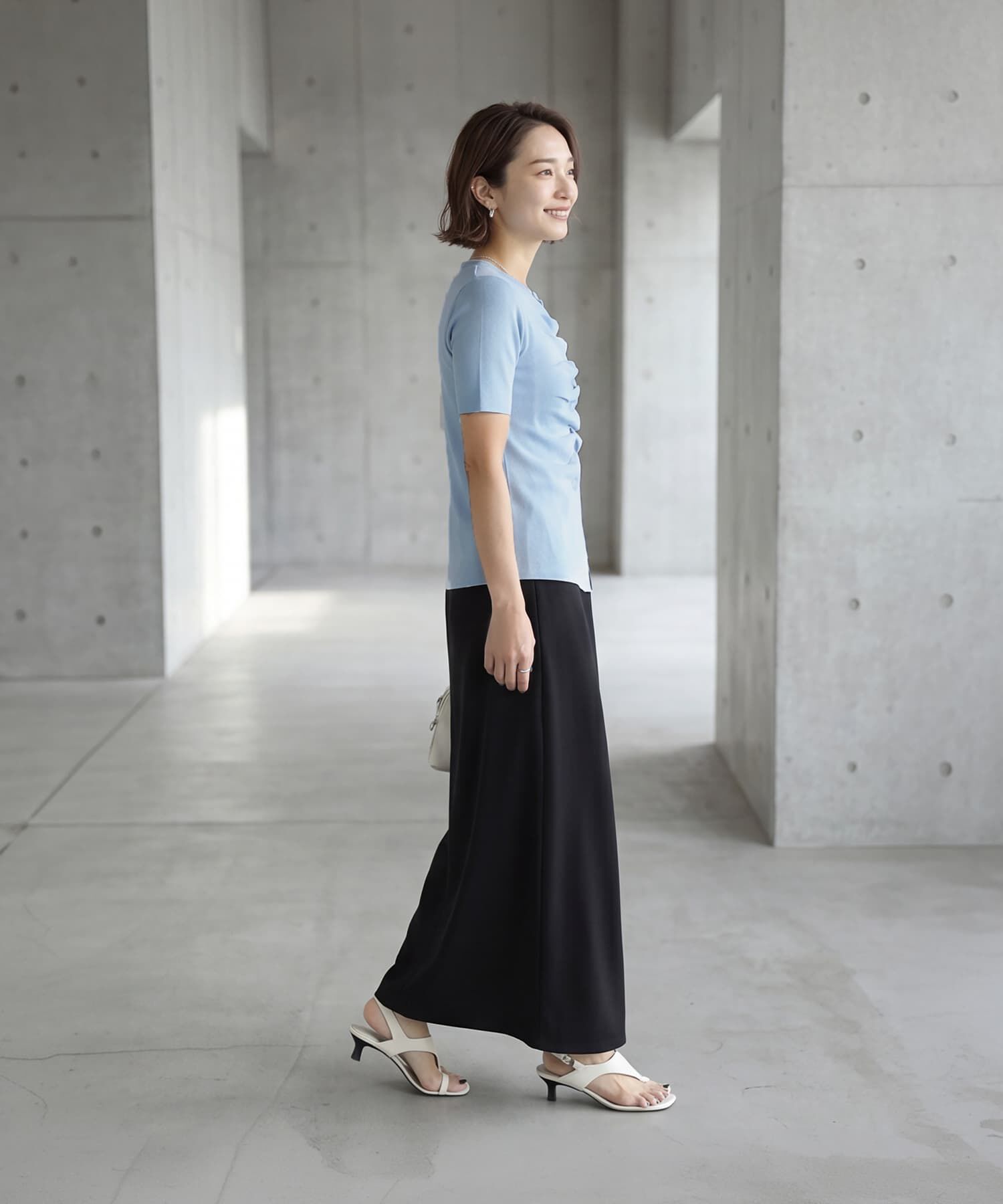 STYLE DELI「さらさら前ギャザー半袖ニットトップス」|Tシャツ・カットソー|