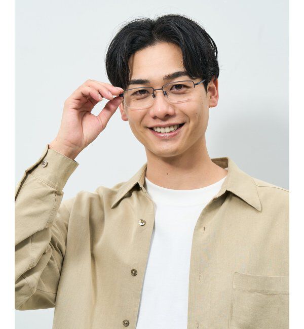 「ウェリントン型 メガネ | 軽量 耐久性 チタン 伊達メガネ ビジネス ユニセックス レンズ交換券付」|メガネ|ネイビー3
