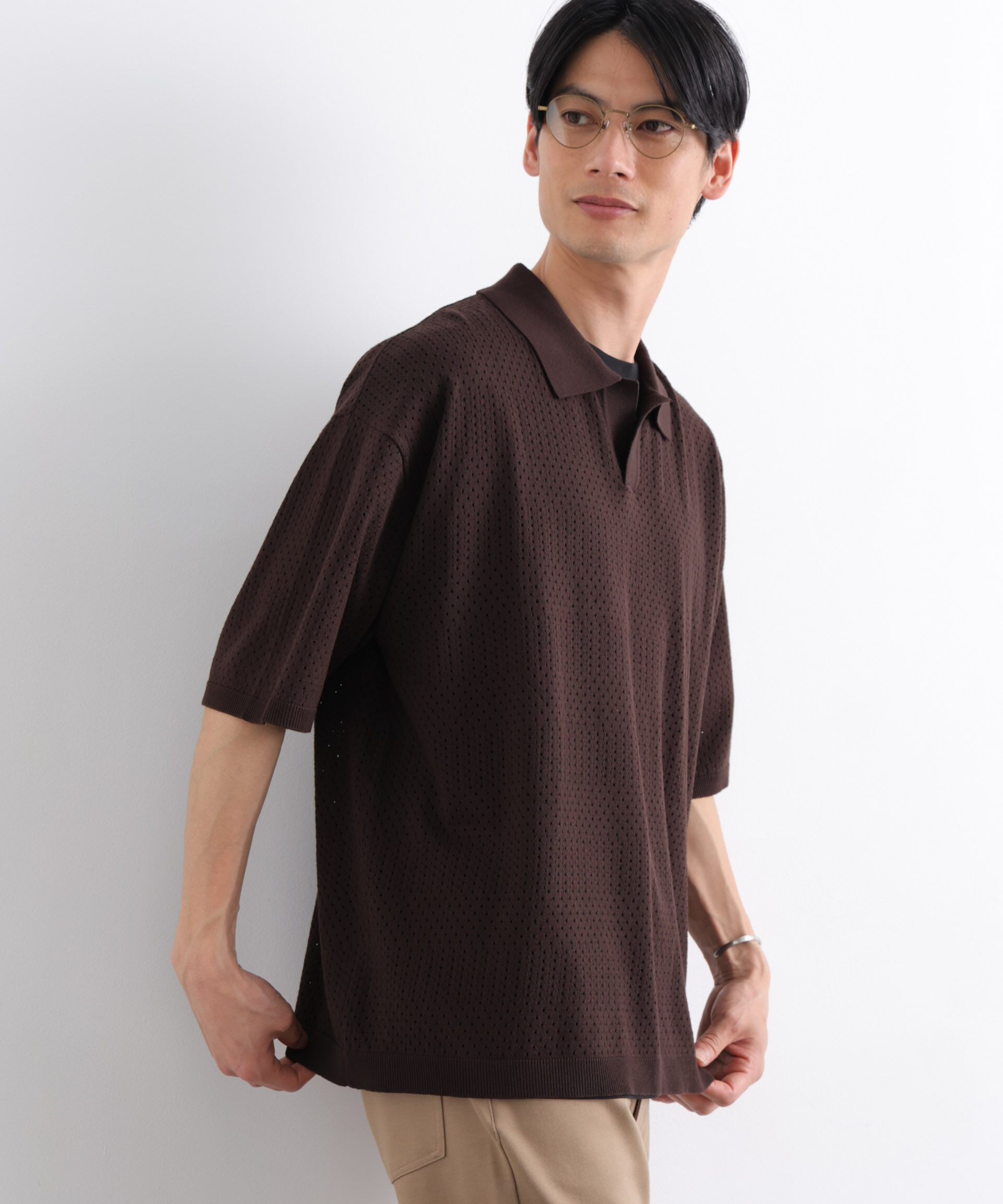 nano･universe「WEB限定/スキッパーテックニットポロシャツ/半袖」|Tシャツ・カットソー|