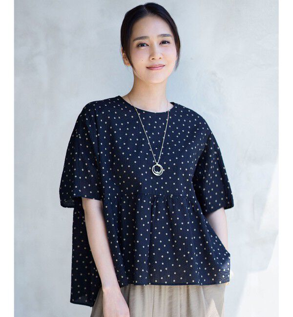 自由区「【WEB&一部店舗限定・サラリ触感】コットンサッカープリント ブラウス」|シャツ・ブラウス|ﾌﾞﾗｯｸ&times;ﾌ