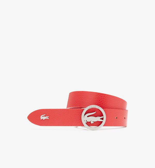 LACOSTE「シルバーサークルバックルベルト」|ベルト|レッド