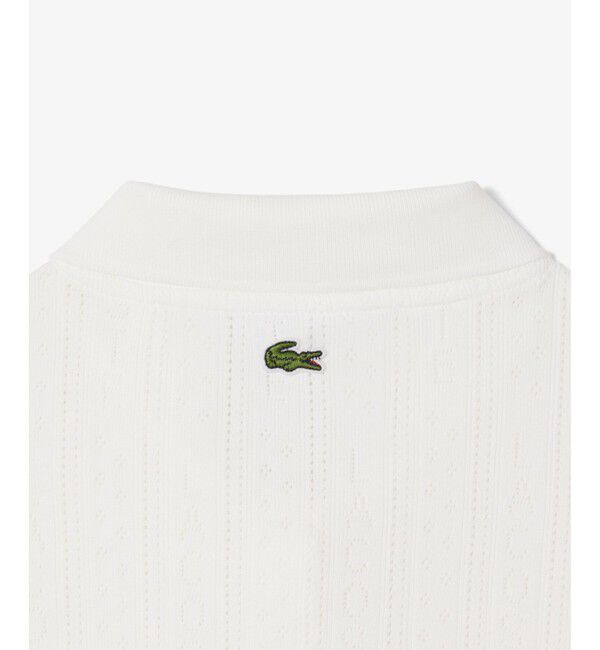 LACOSTE「レース調 リボン付き ポインテルニット 半袖ポロシャツ」|ポロシャツ|