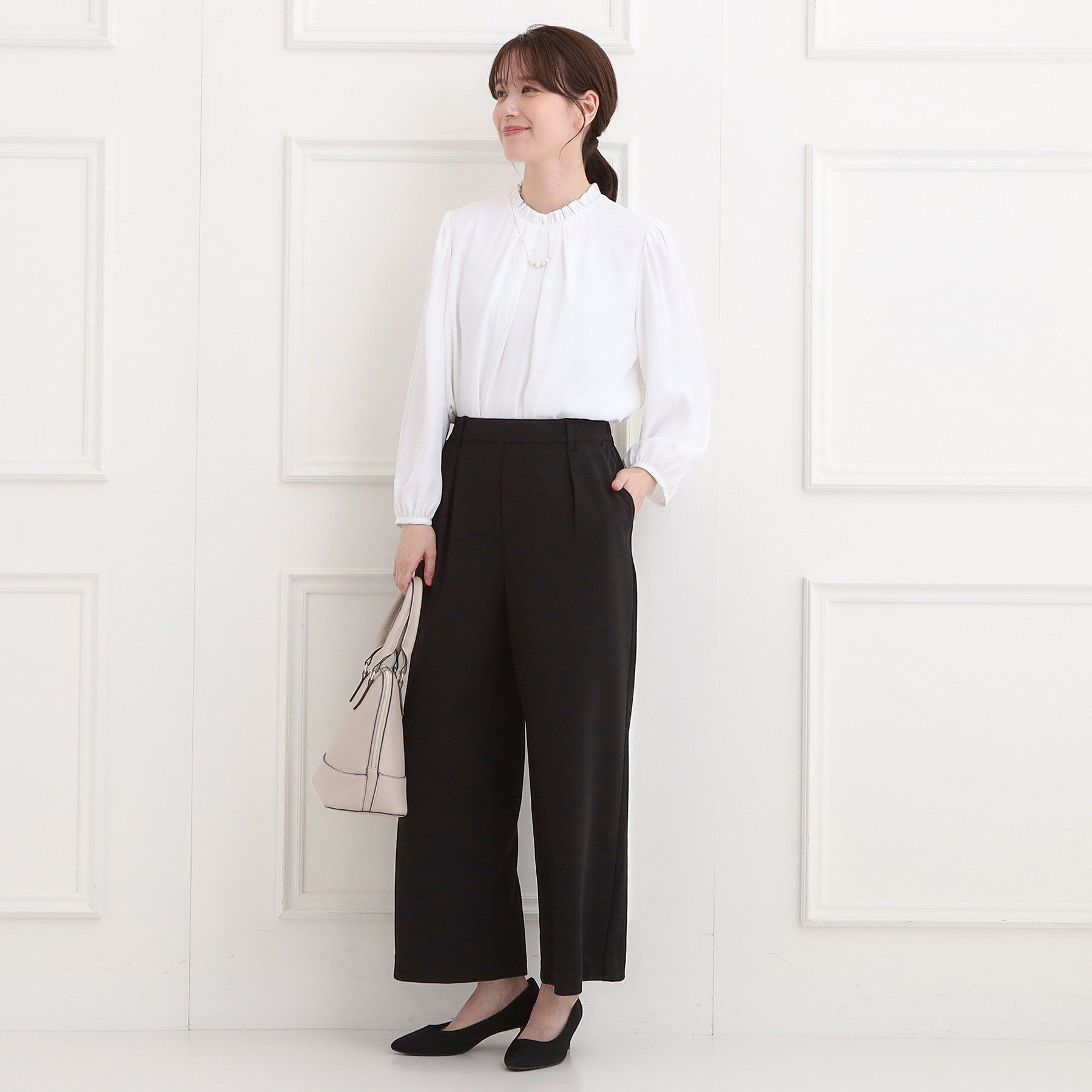 SHOO･LA･RUE「【洗濯機可/セットアップ可/S-3L】きちんと楽に。カットジョーゼットワイドパンツ」|その他|