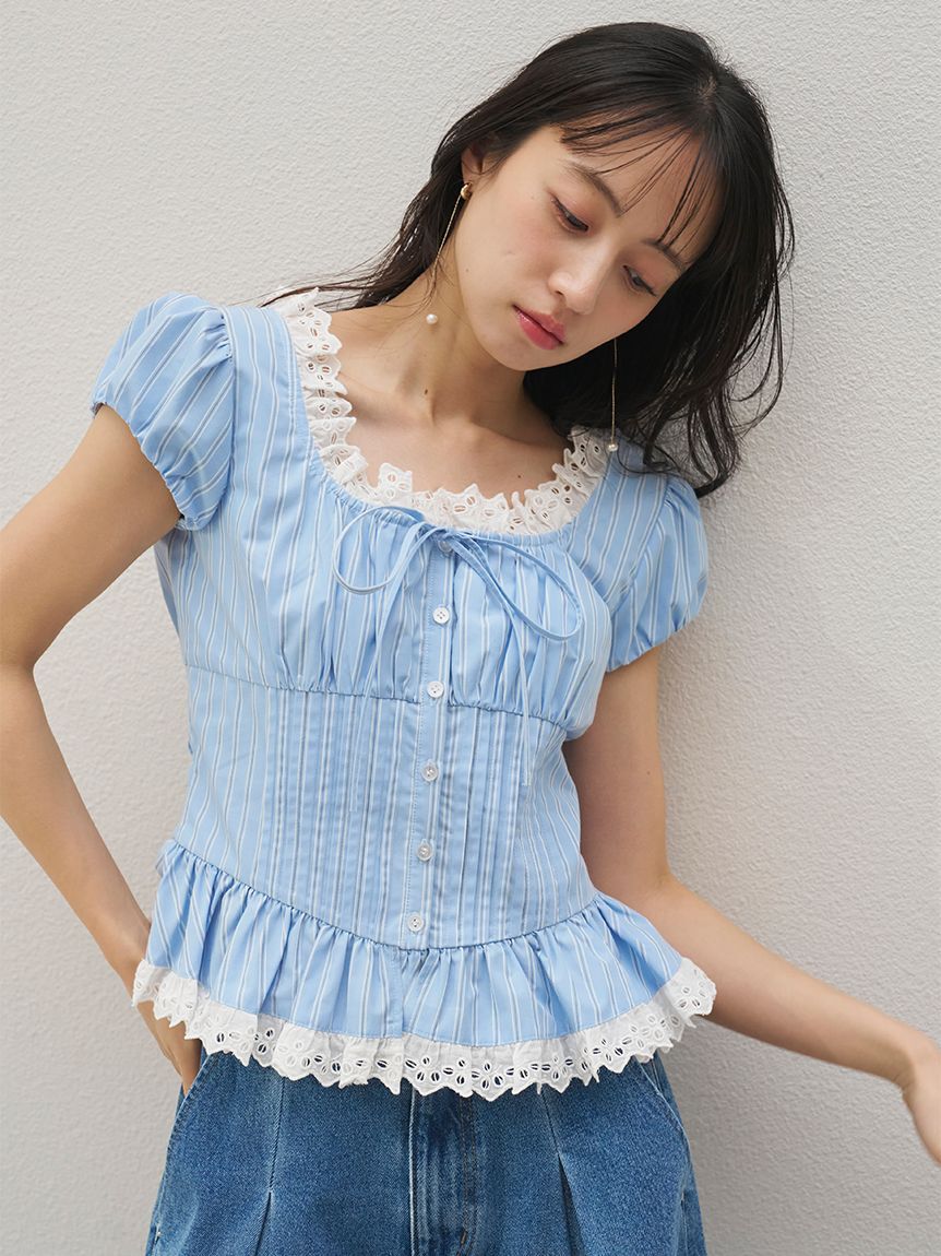 SNIDEL「コルセットペプラムブラウス」|シャツ・ブラウス|STRIPE