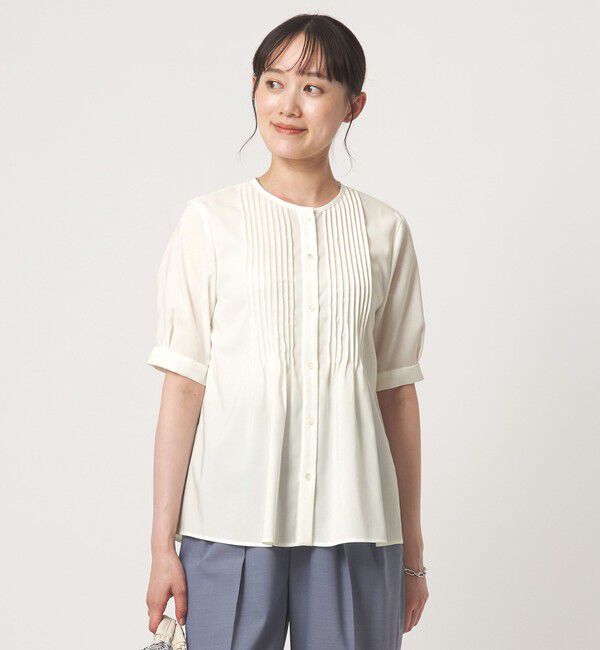 UNITED ARROWS green label relaxing「ピンタック 5分袖 ブラウス」|シャツ・ブラウス|WHITE