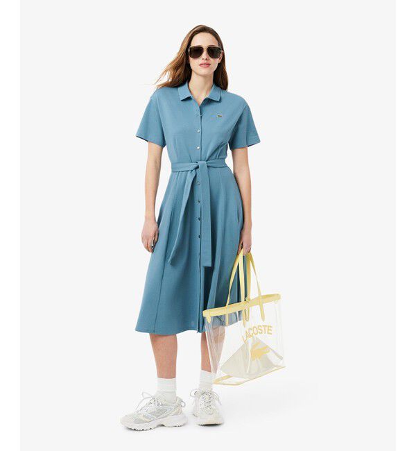 LACOSTE「鹿の子地シャツドレス ドレープフレアワンピース」|ワンピース|