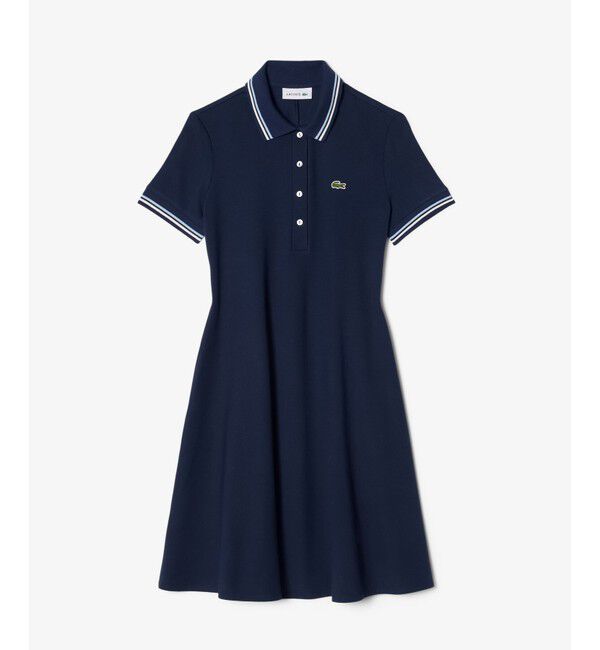 LACOSTE「配色ライン レーヨンブレンドポロドレス / フレアワンピース」|ワンピース|
