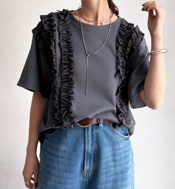  「【WEB限定】ランダムフリルワッフル半袖トップス」|Tシャツ・カットソー|