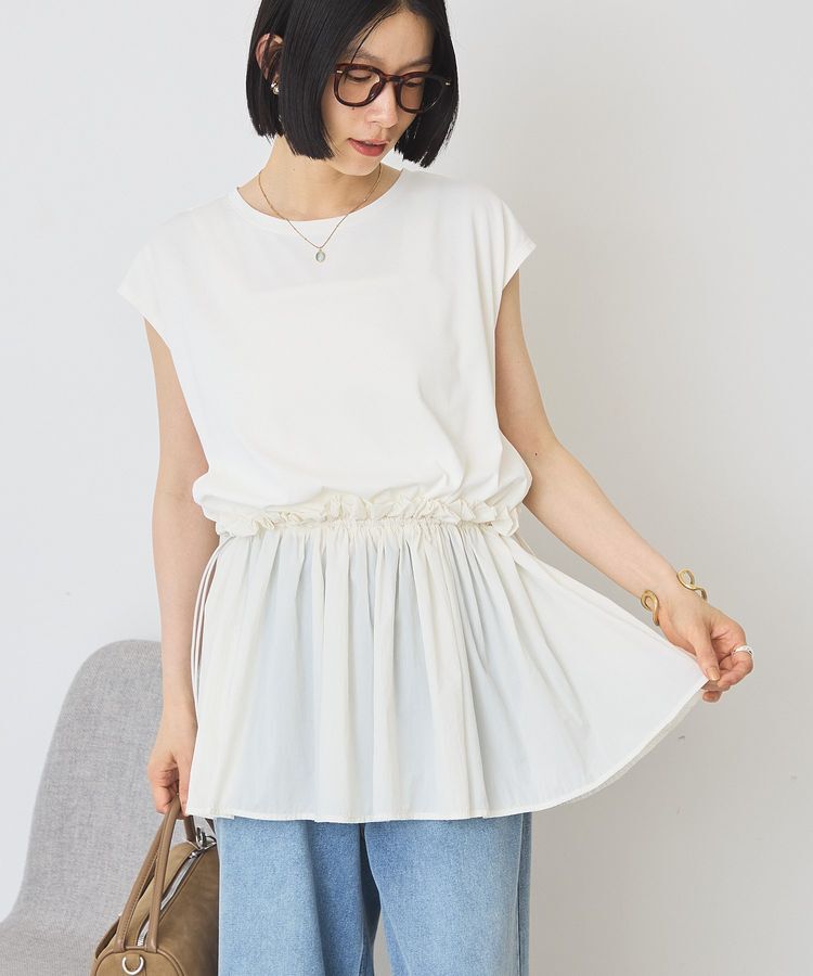AMERICAN HOLIC「【汗染み防止】異素材ペプラムプルオーバー」|Tシャツ・カットソー|Ivory