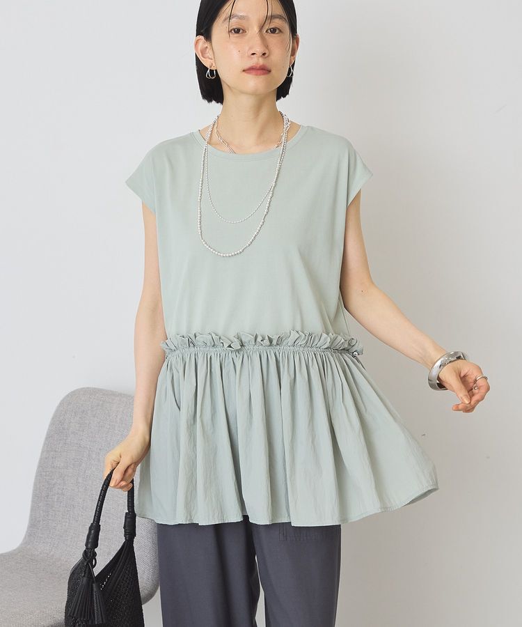 AMERICAN HOLIC「【汗染み防止】異素材ペプラムプルオーバー」|Tシャツ・カットソー|Grayish Khaki
