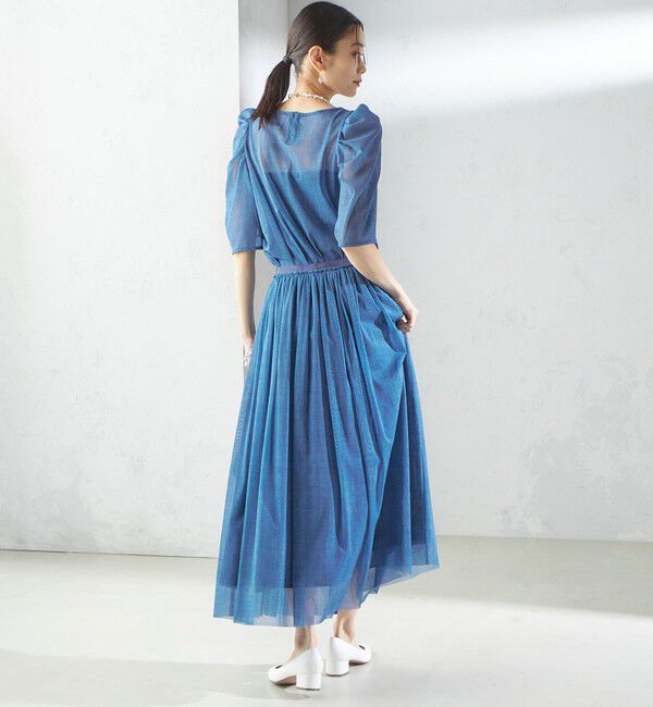 SHIPS for women「troisiemeCHACO:〈手洗い可能〉デニム プリント チュール ブラウス」|シャツ・ブラウス|