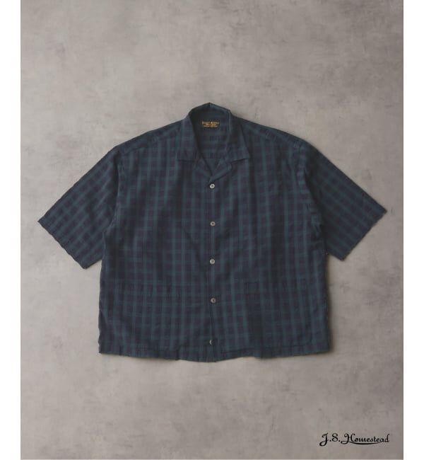 J.S.Homestead「J.S.Homestead / ドビー チェック リラックス オープン カラー シャツ」|シャツ・ブラウス|グリーン B
