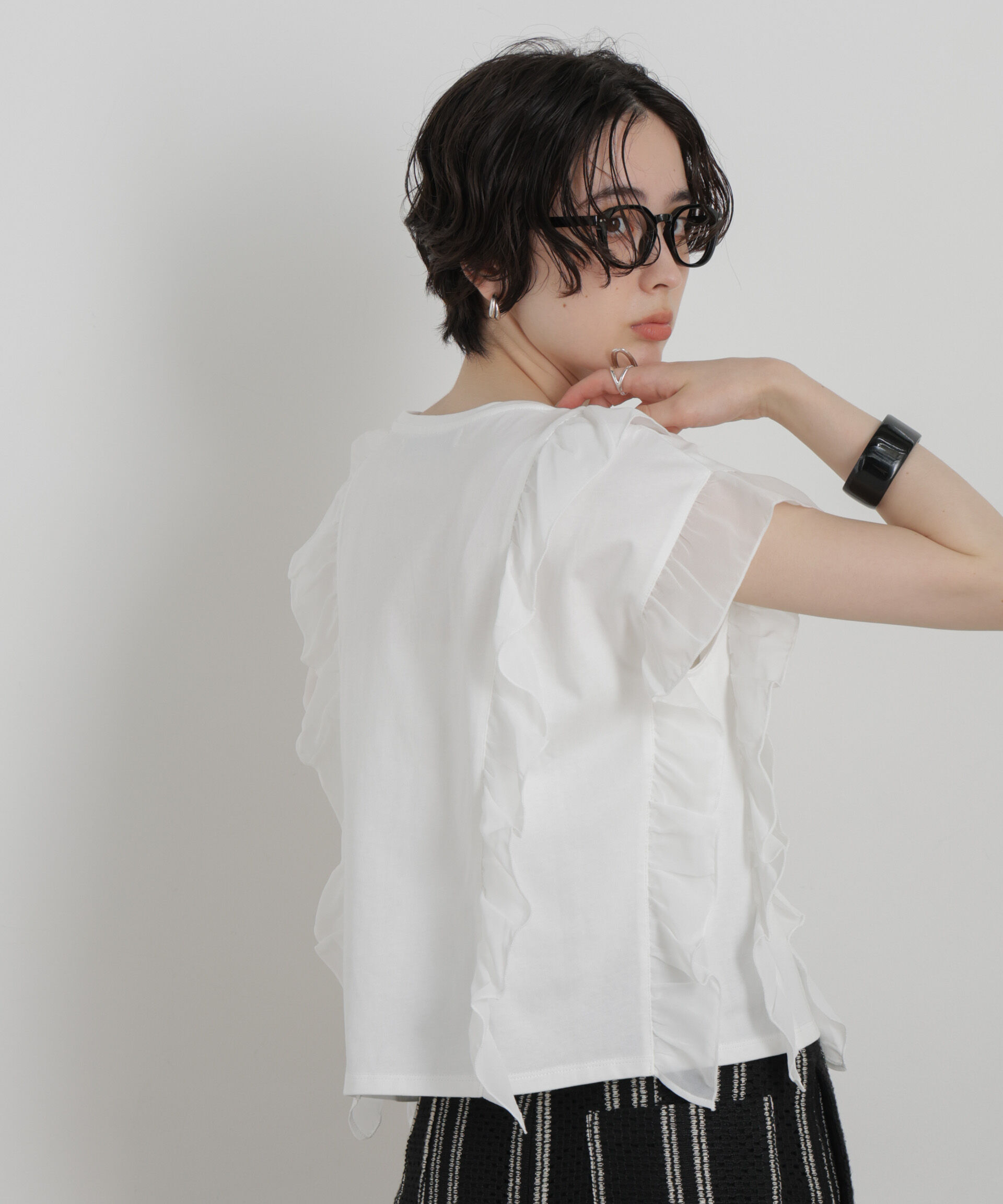 NANO universe「シフォンフリルカットソー」|Tシャツ・カットソー|