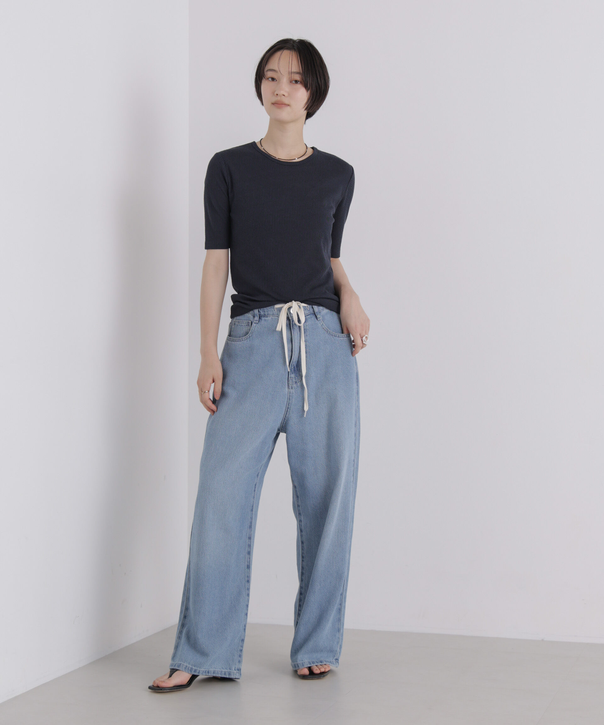 NANO universe「ソフトシアーリブクルーネック半袖トップス」|Tシャツ・カットソー|